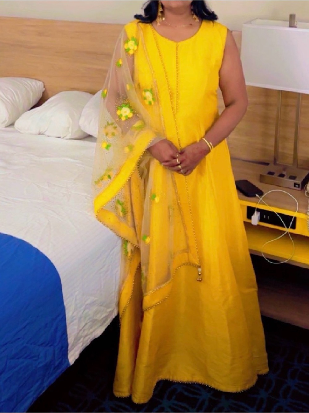 Elegant Yellow Dress with Floral Embellished Dupatta gown
